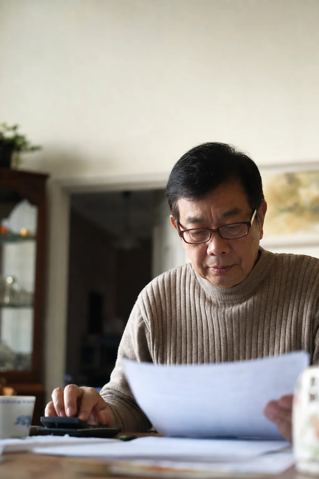 在家整理退休理財文件