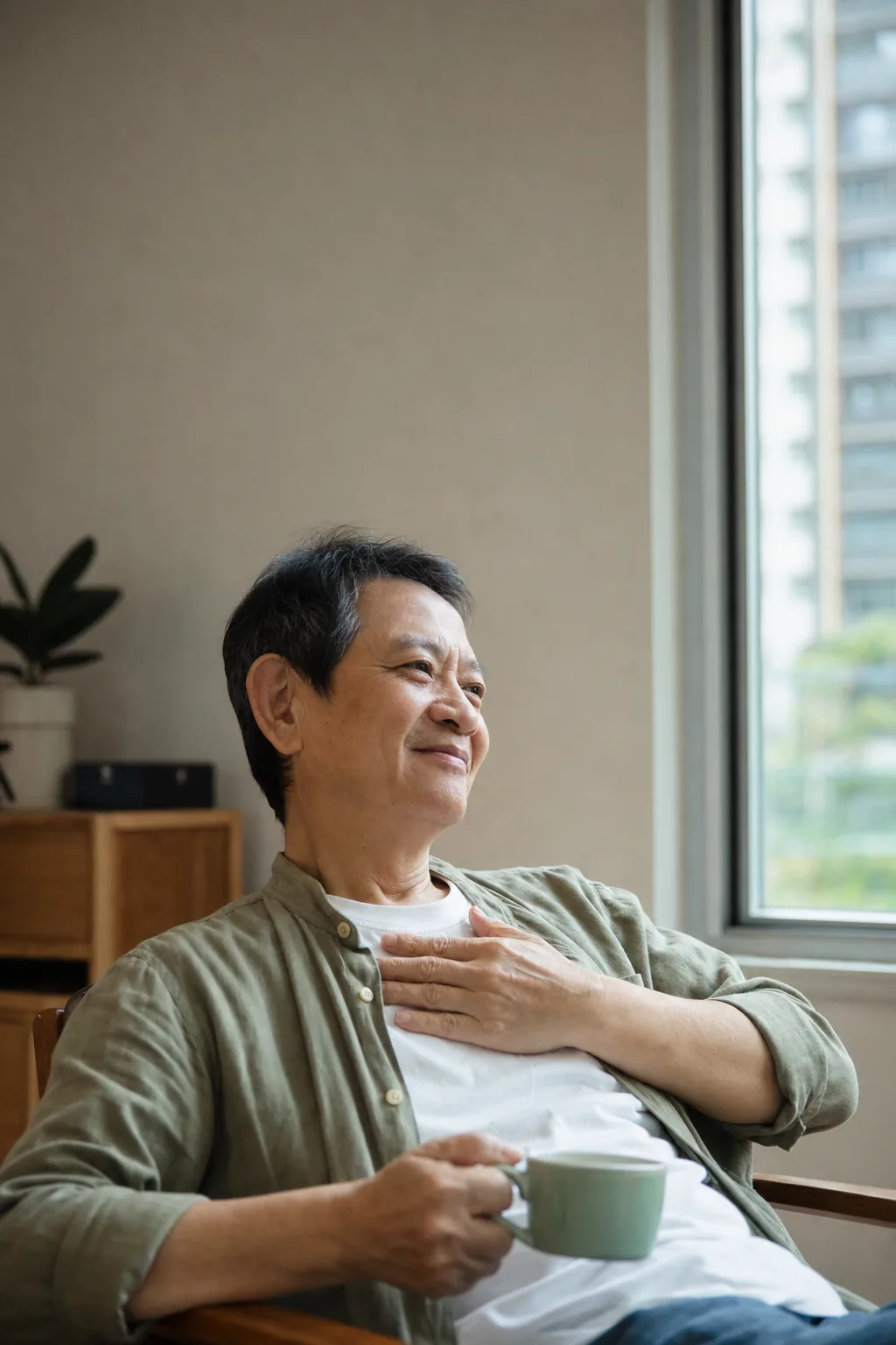 香港中年人安坐窗邊，對退休感到安心