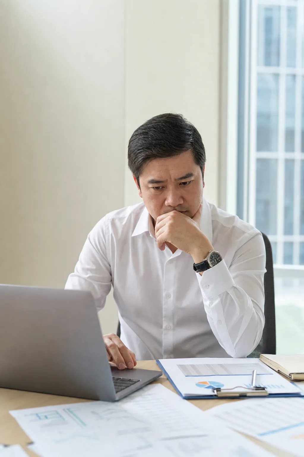 上班族在辦公室查閱強積金文件