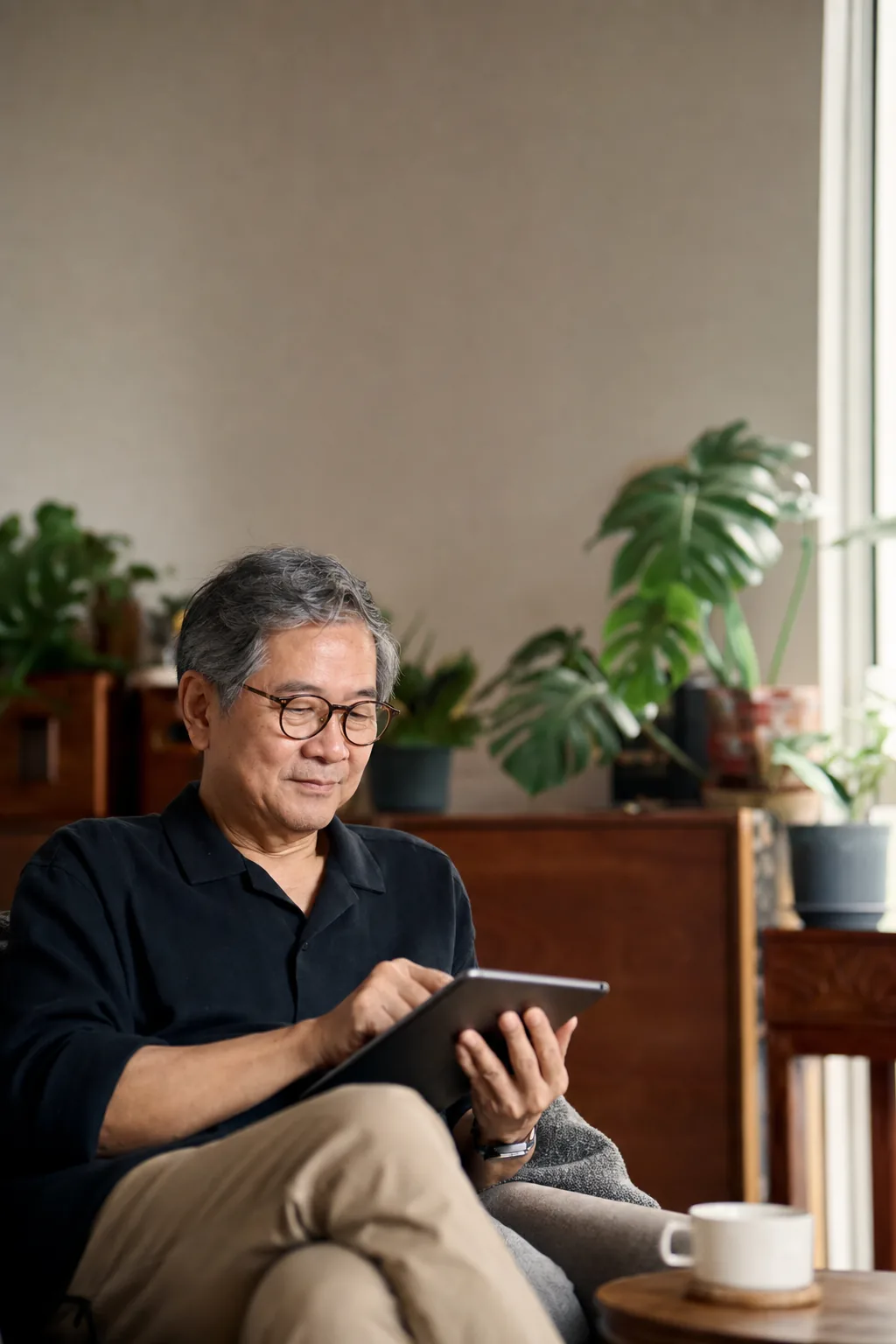 退休人士在家查閱投資結單