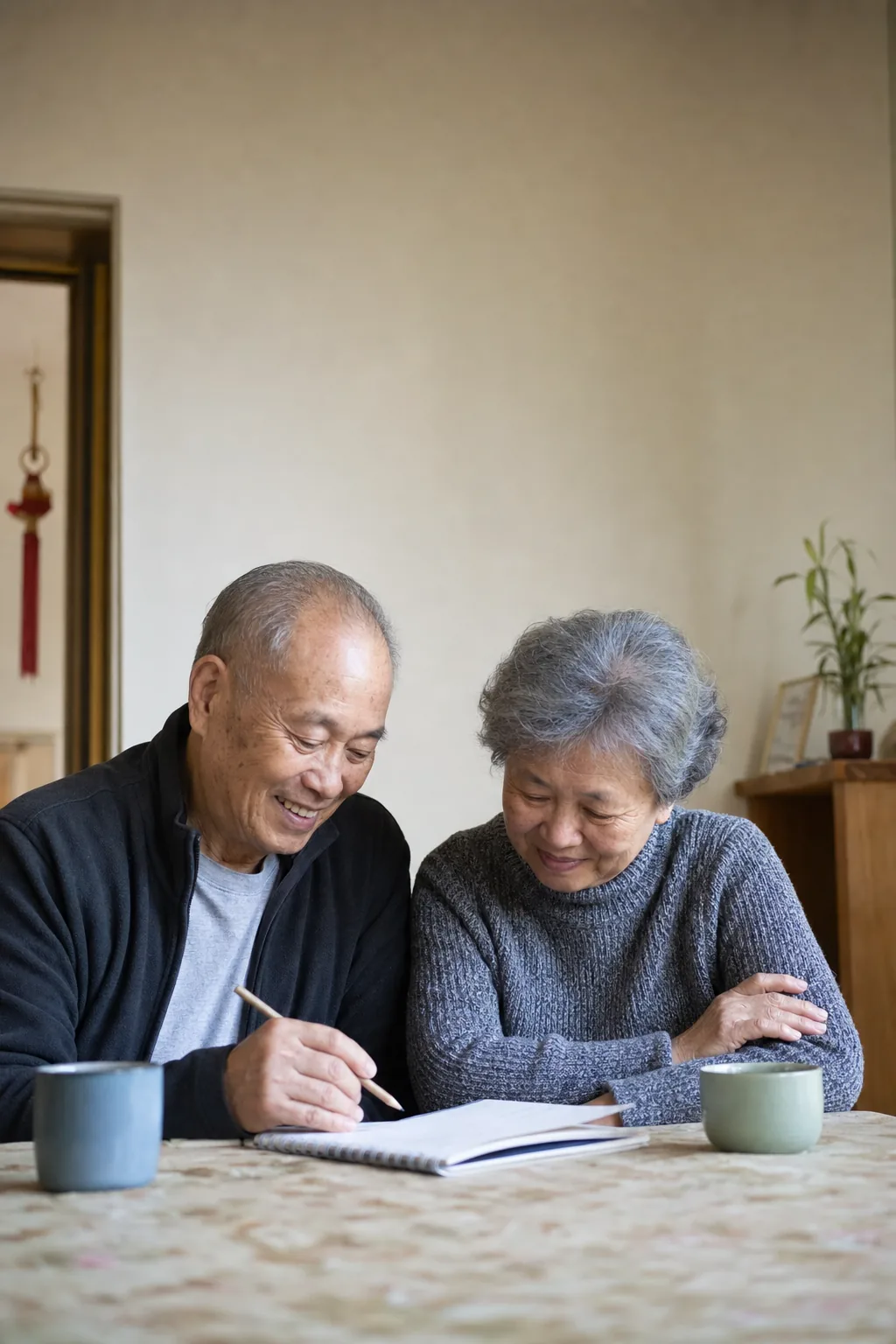 退休夫婦在家整理每月預算