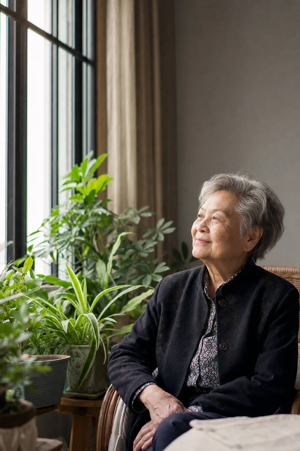 長者在窗邊平靜安享晚年