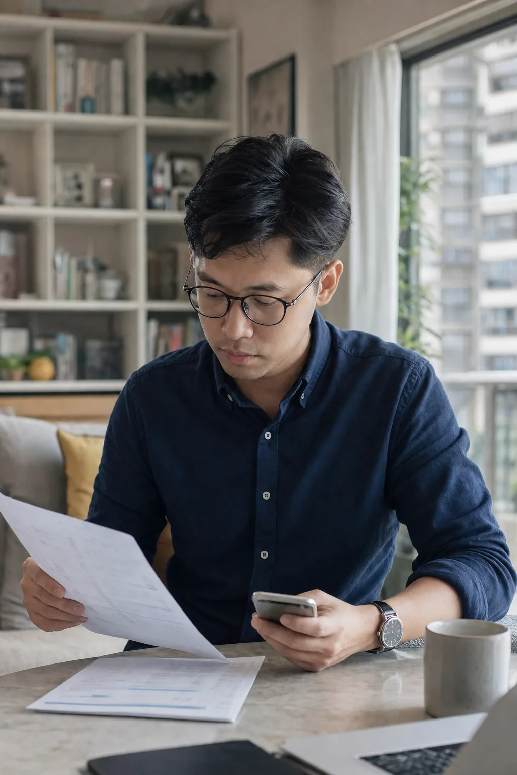 A working-age person reviewing an MPF statement at home